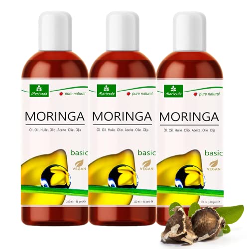 MoriVeda - Moringa Öl Basic 300ml , gepresst aus Oleifera Samen und Schoten, für Hautpflege, Haarpflege, Wundpflege, Anti-Aging (3x100ml) r