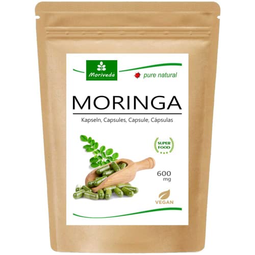 Moringa Kapseln 600mg oder Moringa Energy Tabs 950mg – Oleifera, vegan, Qualitätsprodukt von MoriVeda (120 Caps)