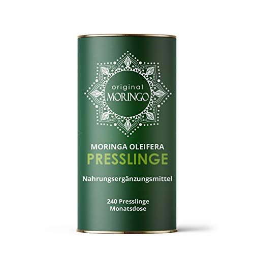 ORIGINAL MORINGO Premium Moringa Oleifera Presslinge | 96g |240 Stück für 30 Tage | 100% handverlesenes Blattpulver